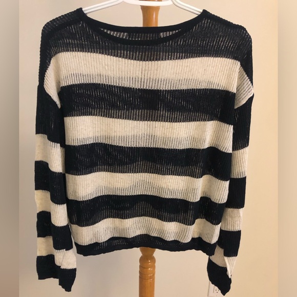 Black, cream gorgeous striped sweater, slightly sheer, small - Picture 6 of 6